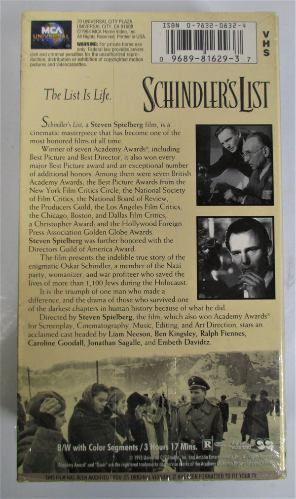 Schindler's List (VHS)